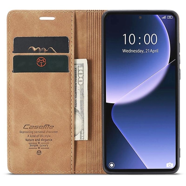 CASEME 013-serie for Xiaomi 13T/13T Pro/Redmi K60 Ultra - Etui i skinn med støtdempende stativ og telefondeksel Brown Style C Xiaomi 13T