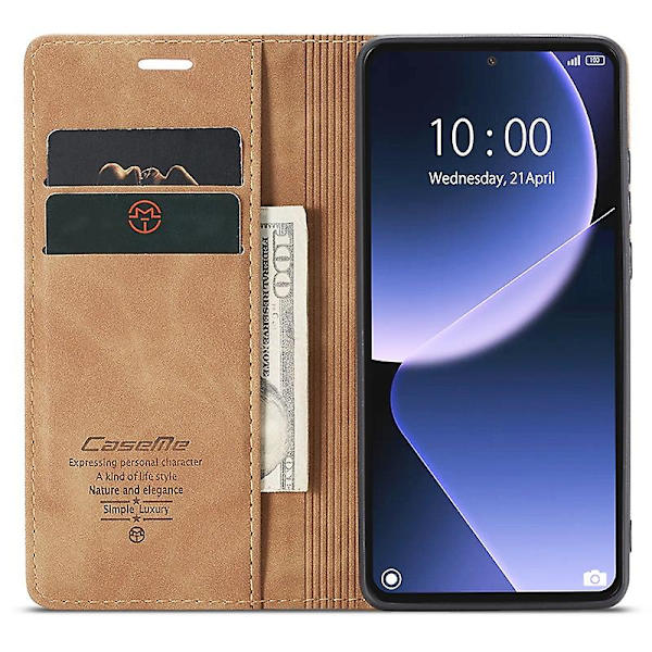 CASEME 013 Serie til Xiaomi 13T/13T Promi K60 Ultra Etui Læder Stødsikkert Stativ Telefon Cover Brown Style C Xiaomi 13T