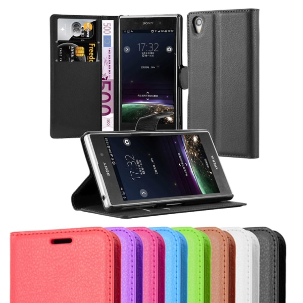 Sony Xperia Z1 Handy Hülle Cover Case - med kartfächer och stativ CHOCOLATE BROWN Xperia Z1