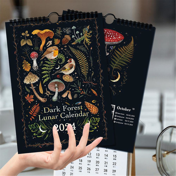 2024 Dark Forest Lunar Calendar Kuukausittainen Viikoittainen Päivittäisen ajan suunnittelu Seinäkalenteri Taide Kotitoimiston koristelu
