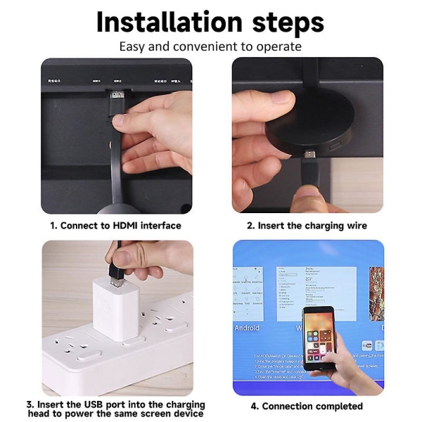 Tv-strømmeenhet, Tv-boks, trådløs skjermadapter Casting-enhet for TV-skjerm Cast Mirroring Media Dongle-mottaker for PC/telefon