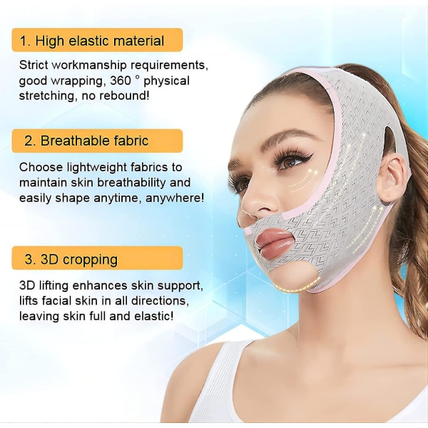 Skönhetsskulpterande sovmask, återanvändbar V-linjeformande mask, V-linje lyftande mask ansiktssmalnande rem - Dubbelhaka reducerare-XinHan 2Pcs