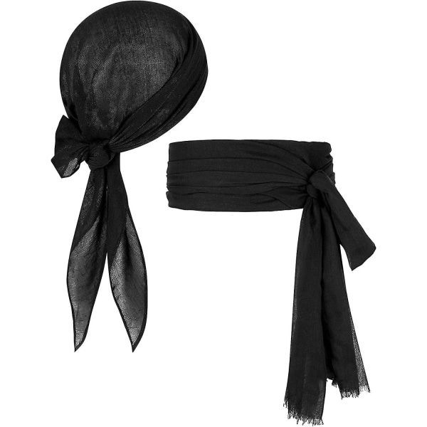 Halloween Piratkostume Mænd Kvinder Pirat Bandana Hat Bælte Hovedtørklæde Renæssance Tilbehør Cosplay Black
