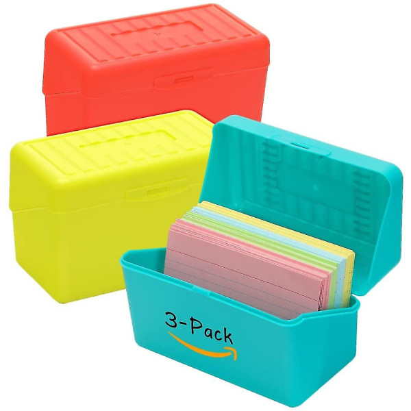 Korthållare 3x5, Index Card Box Organizer Case, 3x5 Flash Note Card Holder, 300 Card Capacity Box, 3 Pack (röd/grön/gul)