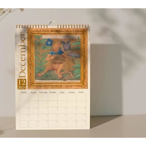 Weird Medieval Cats Calendar 2024-kalender 12-måneders vægkalender, der kan hænges op til kontoret til hjemmet Gavebelagt papir 11 * 8,5 tommer (1 PC)