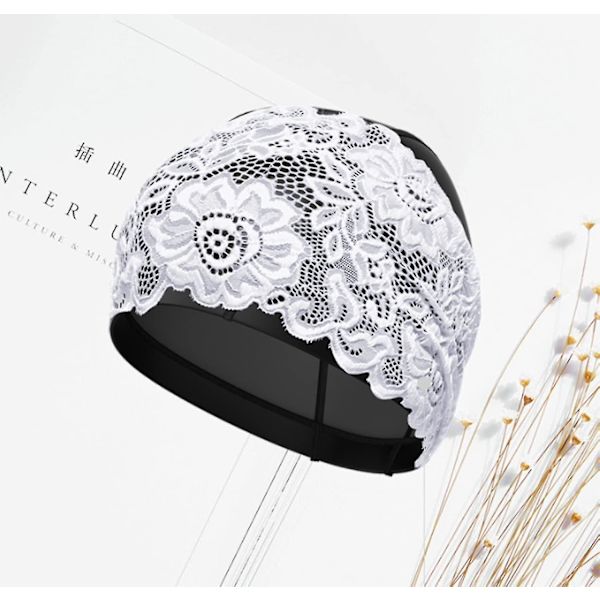 Dame Svømmehette Damer Vanntett Svømmehette Blonder Blomstersvømmehette Badehette Ørebeskyttelseshette Super Elastisk Turban Svømmehette