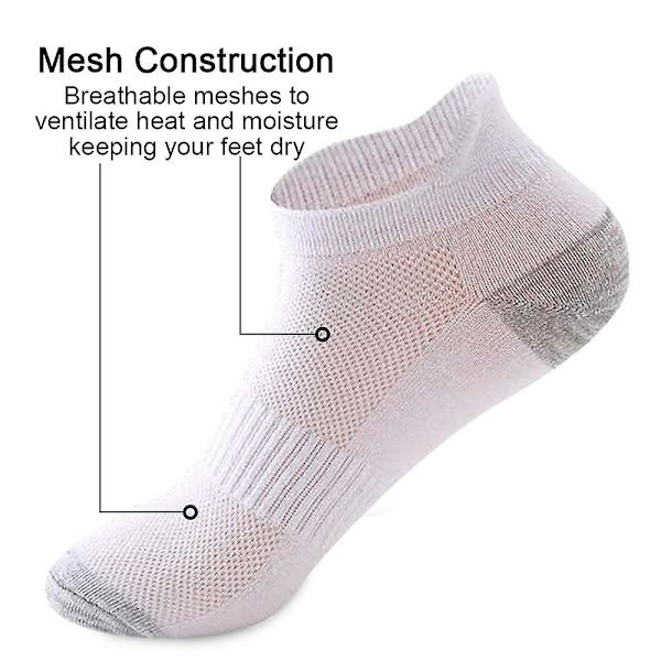 5 par strumpor herr sommar mesh båtstrumpor öronlyftning anti-drop häl bomullsstrumpor andningsbara strumpor white