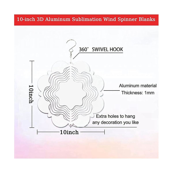 5 stk 10 tommer Sublimation Wind Spinner Blank, 3d Dobbeltsidet Vind Spinner Sublimation Blank For Indo White