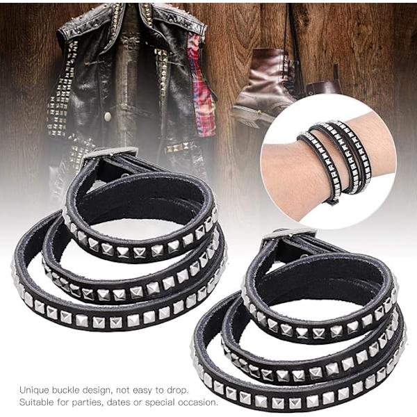 Punk Armband, 2 ställbara nitar läderarmband, Punk Rock breda armband, Hip Hop armband för män kvinnor