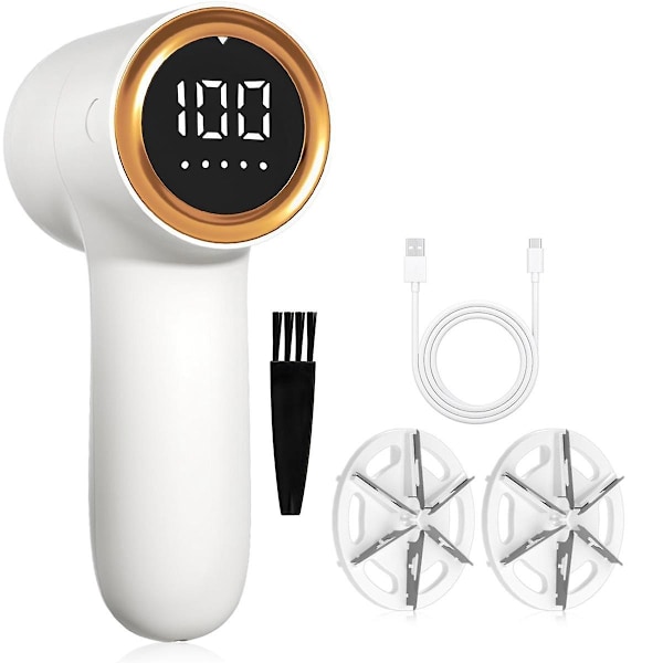 Tyg Rakapparat, Ludd Remover för Kläder med LED-display, USB Uppladdningsbar Debobbler, Lints Rakapparat Defuzzer White