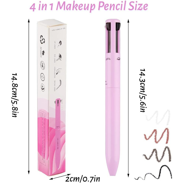 4 i 1 Makeup Blyant,  Øjenbrynsblyant & Eyeliner & Lipliner & Highlighter Blyant, Skab den Perfekte Langtidsholdbare Vandtætte Makeup