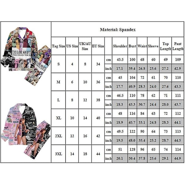 Taylor Swift The Eras Tour Joulupyjamat Naisille - 1989 Paidat ja Housut Pyjamat Pjs Setit Napitettu Loungewear tyyli 4 style 4 S