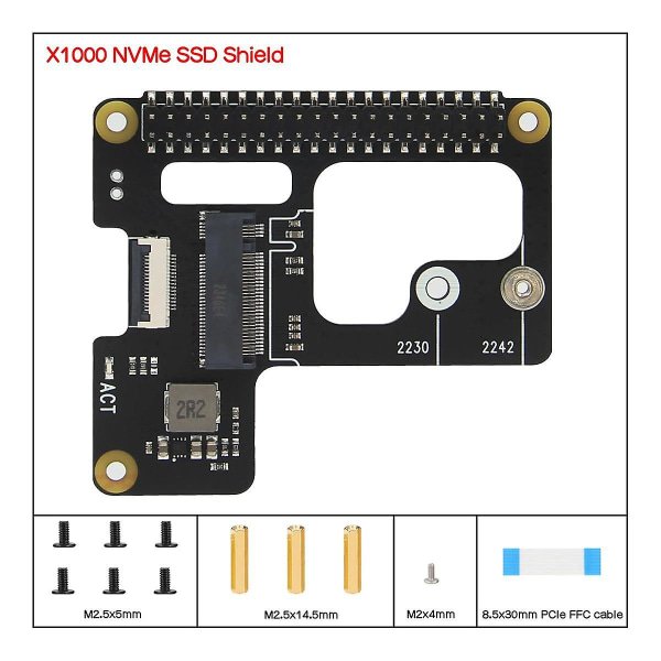 X1000 SSD udvidelseskort til 5 PCIE til M.2 NVMe 2242-2230 PCIe perifert kort Black