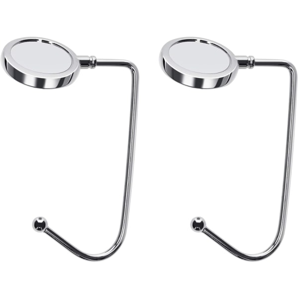 2X veskekrok - Sammenleggbar veskekrok - Veskeholder for bord eller skrivebord - Hengende veske og små gjenstander - sølv