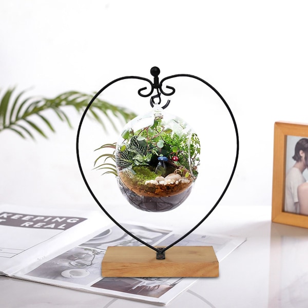 2 Pcs Decorative Brackets Heart Shape Stable Structure Glass Globe Ball Soft Plush Hanging Display Stand Ornament Metal Stand Flower Pot Holder Pothoo