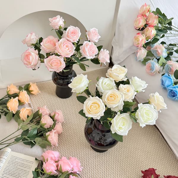 5 Artificial Roses, Valentine's Day, Home and Wedding Decorations, Artificial Flowers - Gradient Blue Gradient Blue