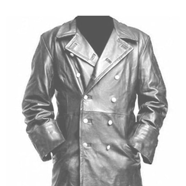 Tysk Klassisk Officer Ww2 Militär Uniform Svart Läder Trenchcoat Gray XL