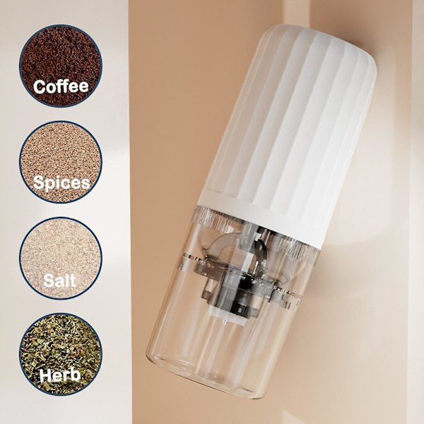 1 Set Kaffekvarn 1200mAh Batteri Typ-C Laddning Trådlös Bärbar Elektrisk Kaffebönor Slipning Kvarn Köks Gadget Tianyuhe White