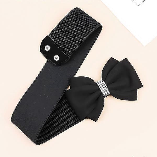 Elastisk sløjfebælte til kvinder, bredt strækbælte med rhinsten, taljetilbehør til kjoler og jeans