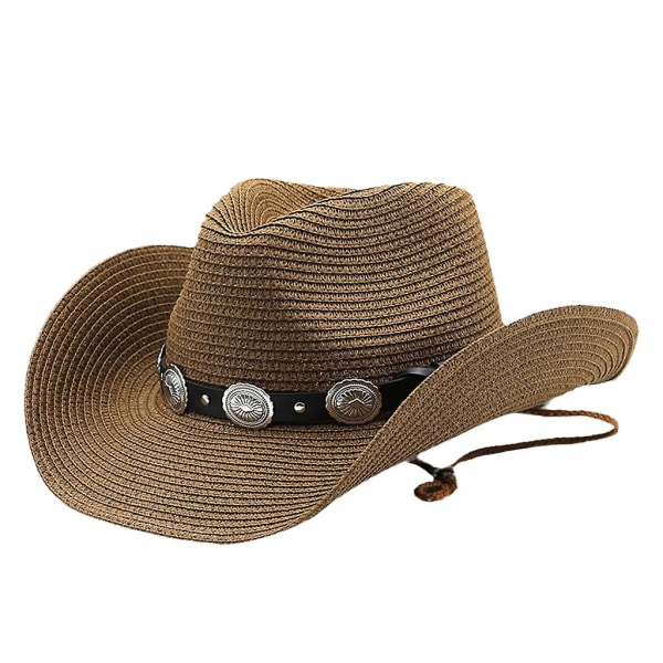 Bjergbestigningshat Åndbar vævet vestlig cowboyhat Vintage vævet hat Coffee