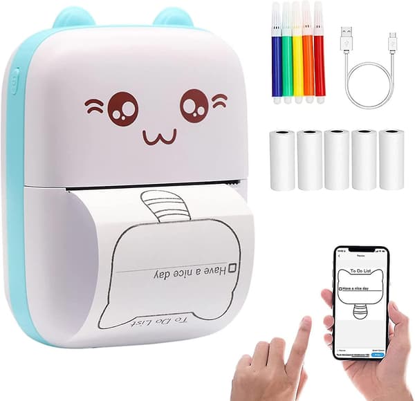 Mini Termisk Printer, bærbar 200dpi Trådløs Bluetooth Fotoprinter Med 5 Ruller Termisk Papir, til Ios Android App