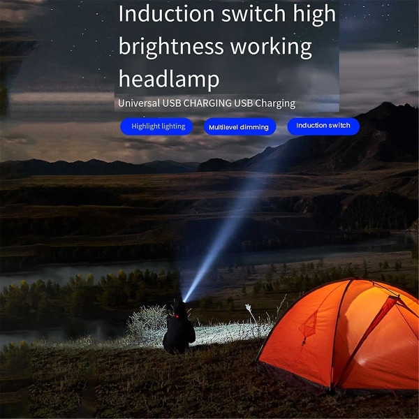 Mini Ladattava Tehokas Sensor Ajovalolamppu USB ajovalot Camping Search Light LED-otsavalo Black