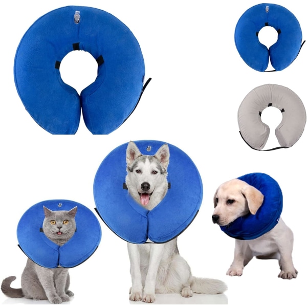 Oppustelig hundehalsbåndsbeskyttelse Justerbart halsbånd til katte Hunde Healing kegle kæledyr efter operation (M, blå)