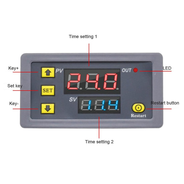 Digitaalinen aikaviive Rele LED-näyttö Cycle Timer Control Switch Säädettävä ajoitusreleen aikaviive Grey