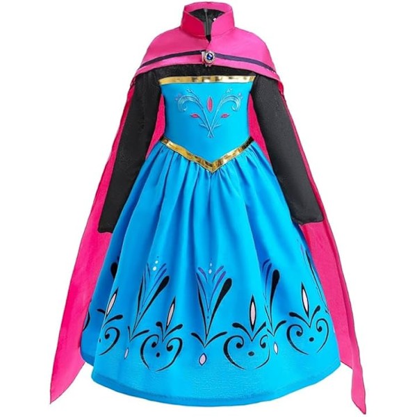 Pige Iceprinsesse Snedronning Krøningskjole Kostume med Kappe Halloween Jul Fest Outfit Long Sleeve (Dress Only) 100cm