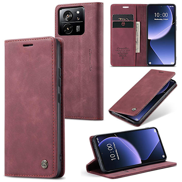 CASEME 013 Serie til Xiaomi 13T/13T Promi K60 Ultra Etui Læder Stødsikkert Stativ Telefon Cover Red Style B Xiaomi 13T