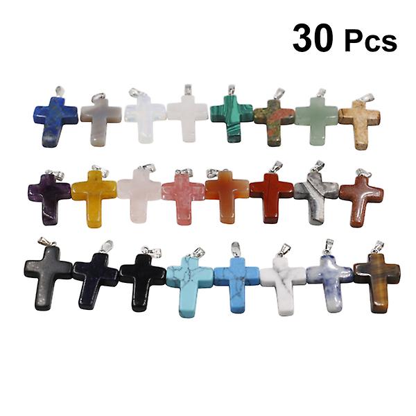 30 st 24 färger natursten korssten hänge diy halsband hänge tillbehör (blandad färg)