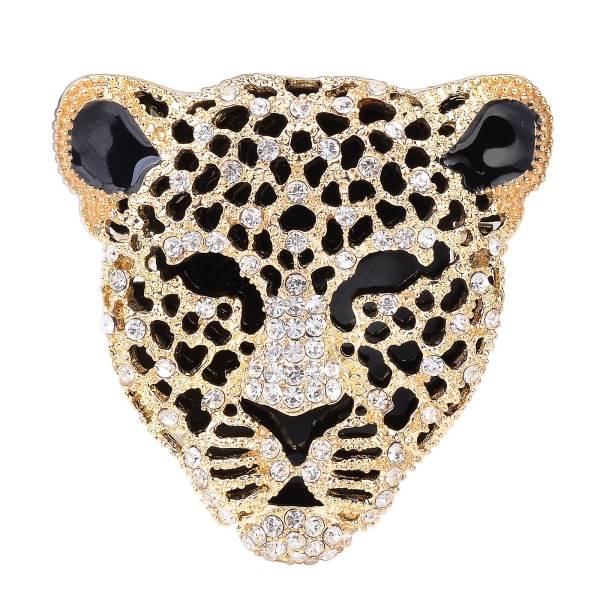 Vintage musta emalitäpläinen leopardinpää tekojalokivi kristalli eläin rintaneula rintaneulamerkki (kulta