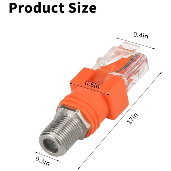 Koaksial til Ethernet-adapter, 4-pakning Coax Rf F Hunn til Rj45 Hann-konverter for linjetester Orange