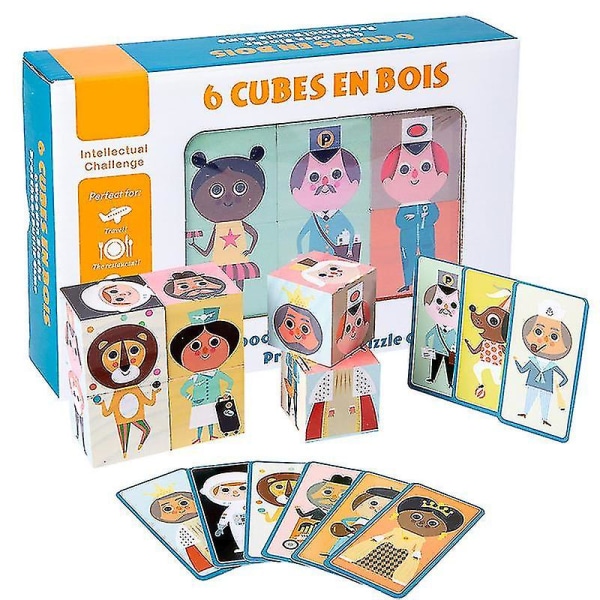 6 blokke/sæt stak spil 3d karakter puslespil tidligt pædagogisk førskole byggelegetøj til småbørn