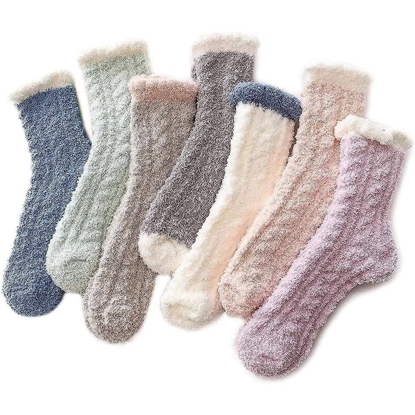 7 par fuzzy sokker for kvinner, behagelige hjemmestrømper i myk fleece