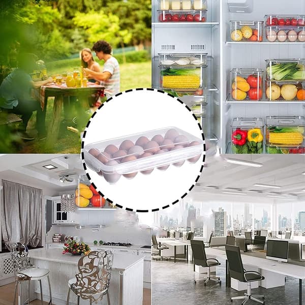 Egg Carton, 18 Compartment Refrigerator Egg Storage with Lid, Egg Tray, Egg Holder for Refrigerator, Egg Storage Container, Plastic, Transparent 32 x 18 cm