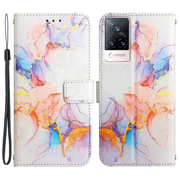 Til vivo V21 4G/V21 5G YB Printing Series-5 Anti-fall Telefon Case Pung Cover White Style C vivo V21 5G