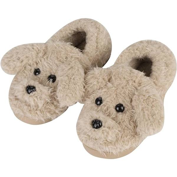 Sødt bomuldsslippers til kvinder Vinter indendørs soveværelse slippers til kvinder Cartoon hund skridsikre slippers plys hjemmesko