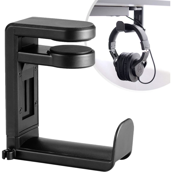Hodetelefonstativ, hodetelefonstativ under skrivebordet, stativfeste for hodetelefoner, krokfeste for PC-gaminghodesett med 360 graders justerbar Black