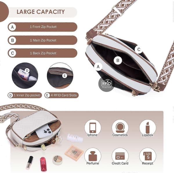 Små quiltade crossbody-väskor för kvinnor i veganskt PU-läder Axelväskor Damväskor med bred rem White brown