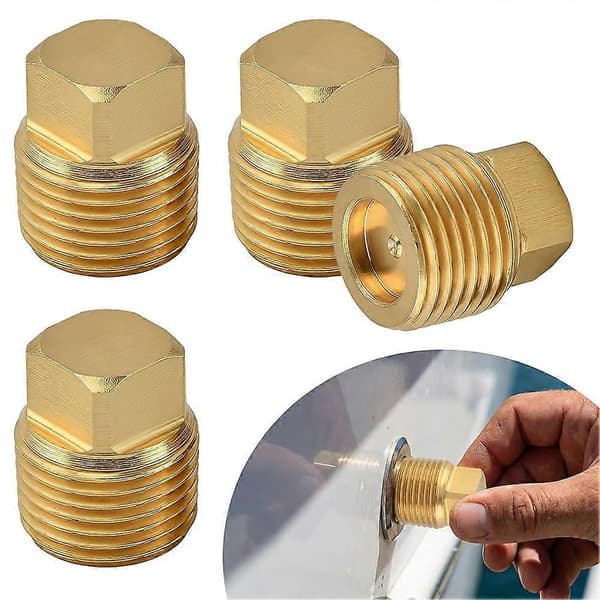 4 stk. bådafløbspropper 1/2\" NPT messing bådafløbsprop flare rørfitting garboard afløbsprop til de fleste bådskrogdele Gul