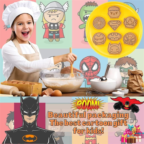 8 kpl Spiderman Superman Q -versio keksileikkurit söpö supersankari keksimuotti DIY jälkiruokamuotti työkalu kakku Fondant leivonta