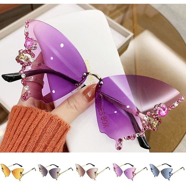 Fashion Diamond Butterfly Solglasögon För Dam 2023 Sommar Dam Nyhet Färg Fjäril Form Glasögon Purple