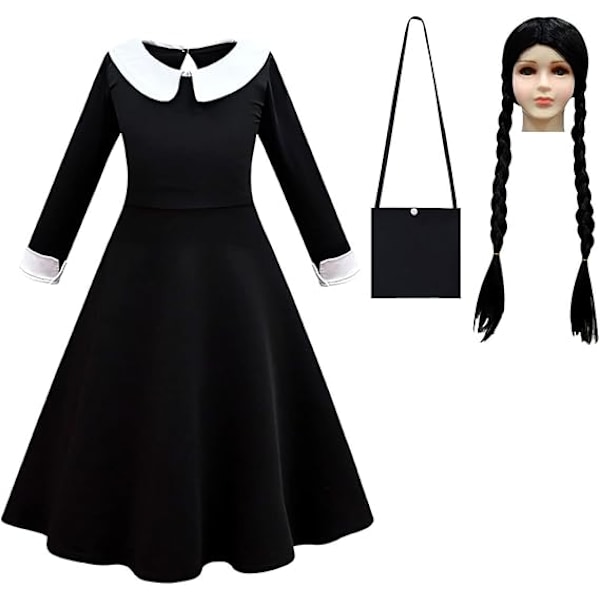 Halloween Kostumer til Pige Kjole Sort og Hvid Kvinder Cosplay Party Langærmet Peter Pan Krave Black 150cm