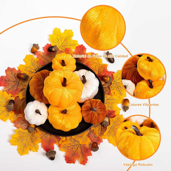 Plysj Gresskar Høstdekorasjoner, Mini Små Gresskar, Kunstige Gresskar, Halloween, Thanksgiving, Hjemmebordsdekor (12 Pakk, Oransje)