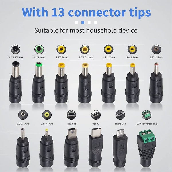 5V DC 5.5 2.1mm Jack Opladningskabel Strømkabel, USB Til DC Strømkabel Med 13 Udskiftelige Stik