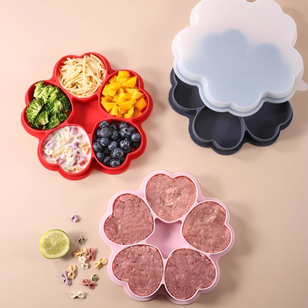 Baking Mold 5 Compartments Heart Shape Silicone Mold Versatile Burger Patties Cake Dessert Mold for Kitchen Bakery Tianyuhe Red