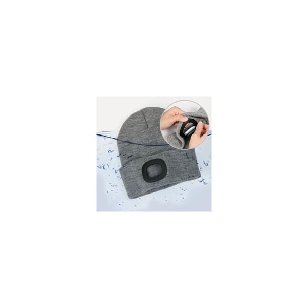 Beanie with front and rear LED light, USB rechargeable headlamp