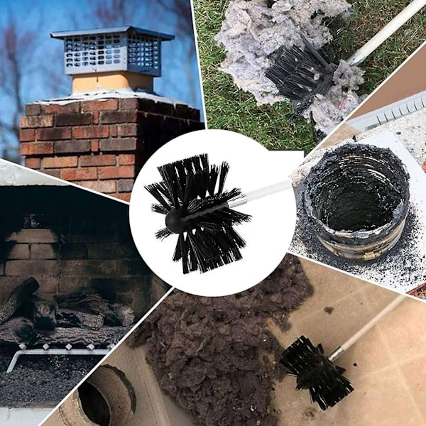 22 stk. skorstensrensebørste, kanalventilationsrensesæt med 18 nylonstænger, til pejs/tørretumbler/se black