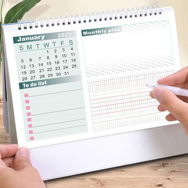Stående brett skrivebords kalender 2024-2025, månedlig skrivebords kalender 2024-2025, dobbelttrådbundet style3